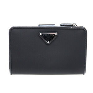 Prada L zipper wallet nylon leather black